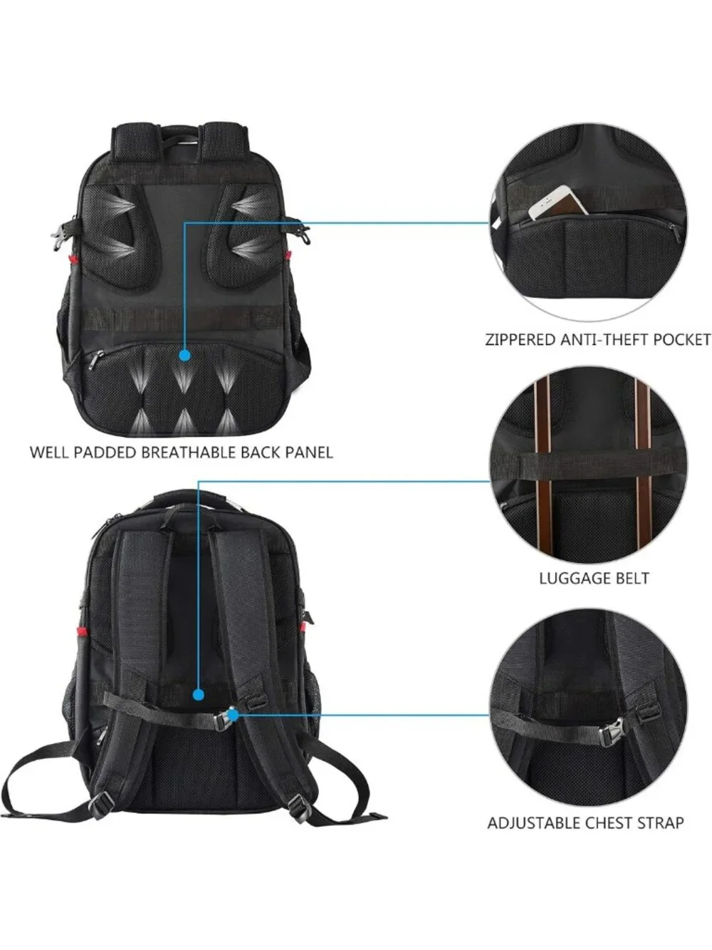 Stylish Water-Repellent Travel Laptop Backpack 17.3